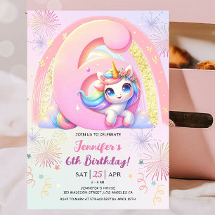 Convite Festa de Aniversário de 6 anos das Meninas Unicórn