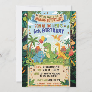 Convite Festa de Aniversário de 6 anos de Dinossauro na Se