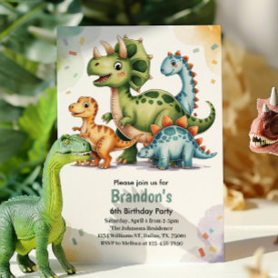 Convite Festa de Aniversário de 6 anos de Dinossauros para