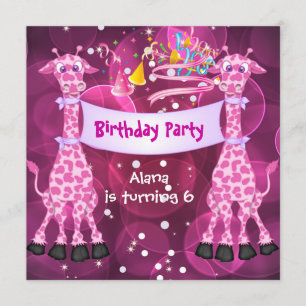 Convite Festa de Aniversário de 6 anos de Meninas Girafa R