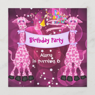 Convite Festa de Aniversário de 6 anos de Meninas Girafa R