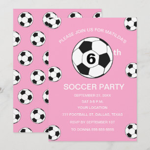 Convite Festa de Aniversário de 6 anos Futebol Rosa Menina