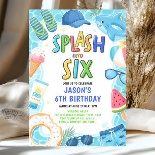 Convite Festa de Aniversário de 6 Anos na Piscina
