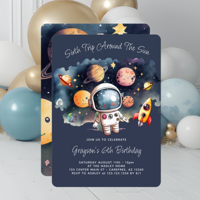 Convite Festa de Aniversário de 6 anos Planetas Espaço Sid (Criador carregado)