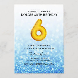 Convite Festa de aniversário de 6 brilhante azul do balão