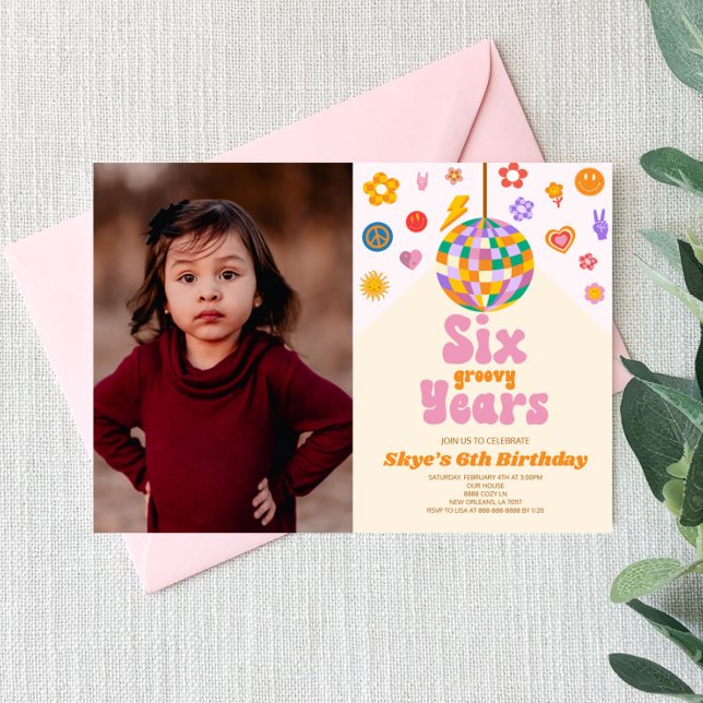 Convite Festa de aniversário de 6 de seis anos de Groovy B (Criador carregado)