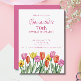 Convite Festa de Aniversário de 70 anos Aquarela de Tulipa