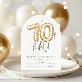 Convite Festa de Aniversário de 70 Anos Balão Dourado Mode