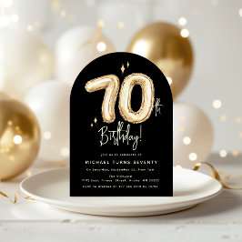 Convite Festa de Aniversário de 70 Anos Balão Dourado Mode