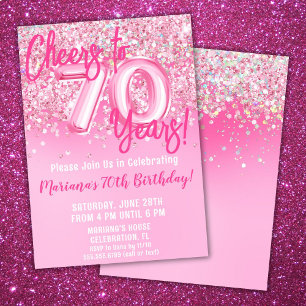 Convite Festa de Aniversário de 70 anos com Brilho Rosa