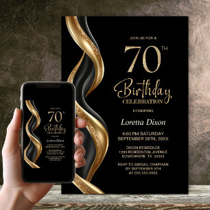 Convite Festa de Aniversário de 70 Anos com Estilo Preto e