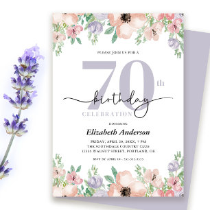Convite Festa de Aniversário de 70 Anos com Floral Pastel 