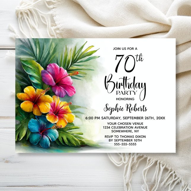 Convite Festa de Aniversário de 70 anos com Flores de Hibi (Criador carregado)