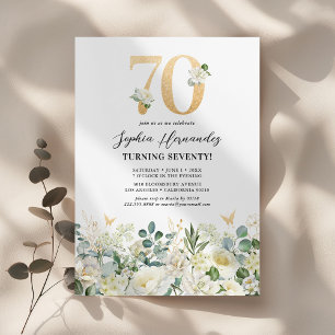 Convite Festa de Aniversário de 70 anos com Flores Verdes 
