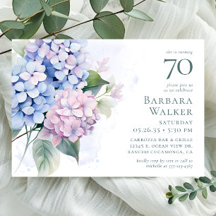 Convite Festa de Aniversário de 70 anos com Hortênsias Azu