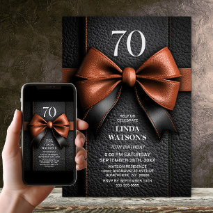 Convite Festa de Aniversário de 70 anos com Laço de Couro