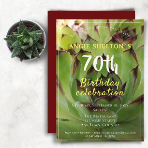 Convite Festa de Aniversário de 70 Anos com Suculentas Ver