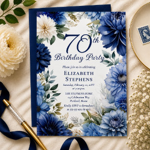 Convite Festa de Aniversário de 70 Anos Elegante Floral Da