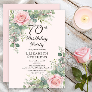 Convite Festa de Aniversário de 70 Anos Elegante Rosa Bege