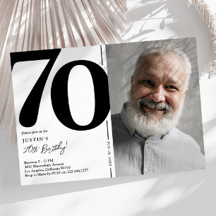 Convite Festa de Aniversário de 70 Anos em Foto Preto e Br