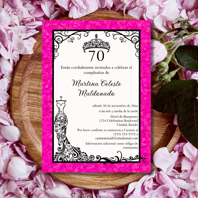 Convite Festa de Aniversário de 70 Anos Espanhola Rosa Que (Criador carregado)