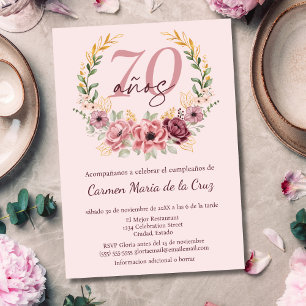 Convite Festa de Aniversário de 70 Anos Floral Elegante Ro