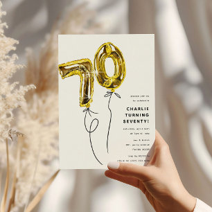 Convite Festa de Aniversário de 70 Anos Minimal Gold 70 Ba