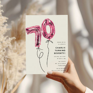 Convite Festa de Aniversário de 70 Anos Minimalista Rosa 7