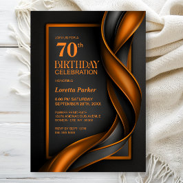 Convite Festa de Aniversário de 70 Anos Moderna em Preto e
