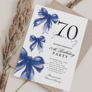 Convite Festa de Aniversário de 70 anos Navy Watercolor Co