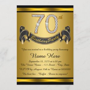 Convite Festa de Aniversário de 70 anos Preto e Dourado