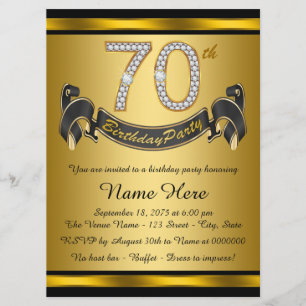 Convite Festa de Aniversário de 70 anos Preto e Dourado