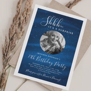 Convite Festa de Aniversário de 70 anos SURPRESA Foto Azul