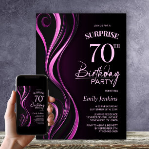 Convite Festa de Aniversário de 70 Anos Surpresa Preta e R