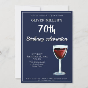 Convite Festa de Aniversário de 70 anos Vinho Tinto Azul-M