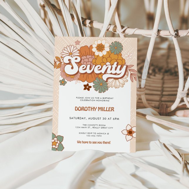 Convite Festa de aniversário de 70 da Groovy (70th Birthday Party Invite)