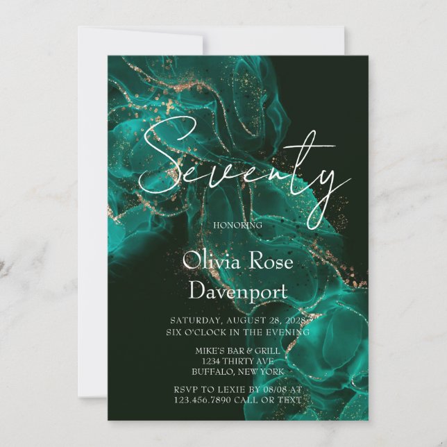 Convite Festa de aniversário de 70 de Álcool Dourado Verde (Frente)