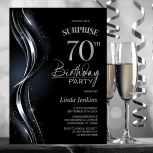 Convite Festa de aniversário de 70 de Prata Preta Surpresa