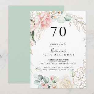 Convite Festa de aniversário de 70 Floral de Folhagem Ver