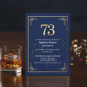 Convite Festa de Aniversário de 73 Anos Elegante em Azul D
