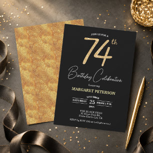 Convite Festa de Aniversário de 74 anos com Brilho Preto E