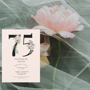 Convite Festa de Aniversário de 75 anos Blush Floral Elega