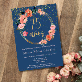 Convite Festa de Aniversário de 75 Anos com Glitter Floral