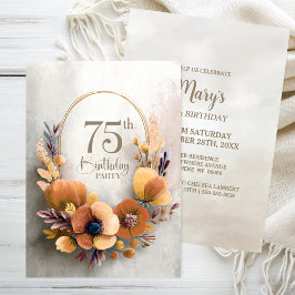 Convite Festa de Aniversário de 75 Anos Floral Laranja