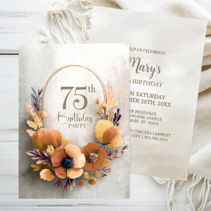 Convite Festa de Aniversário de 75 Anos Floral Laranja
