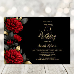 Convite Festa de Aniversário de 75 Anos Floral Vermelha El