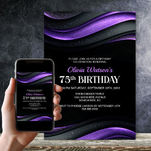 Convite Festa de Aniversário de 75 Anos Moderna em Preto e