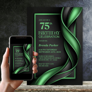 Convite Festa de Aniversário de 75 Anos Moderna em Preto e