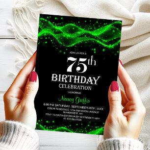 Convite Festa de Aniversário de 75 Anos Moderna Preta e Ve