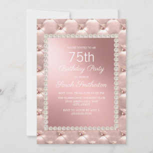 Convite Festa de Aniversário de 75 anos Rosa Dourado Bege